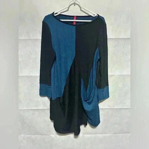 IC By Connie K Asymmetrical Tunic Women’s Medium Black Blue Color Block Pocket